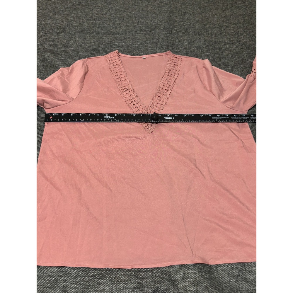 Unbranded Women's XXL Blouse Pink V-Neck Crochet Lace Long Sleeve - Picture 2 of 9